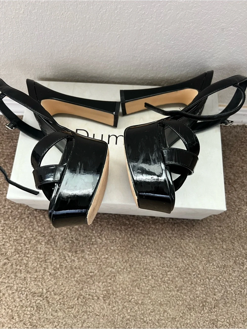 Black Platform Ankle-Strap Block Heel Sandals